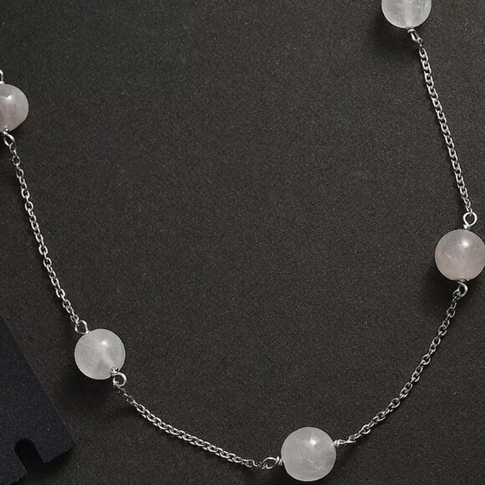 Galilea Rose Quartz Station Necklace 20 Inches in Rhodium Over Sterling Silver